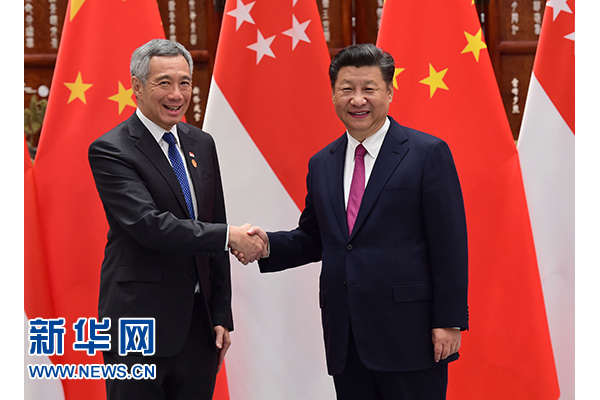 9月2日，國家主席習近平在杭州會見新加坡總理李顯龍。新華社記者張鐸攝